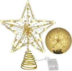 MAIAGO 10 Inch Christmas Star Tree Topper With 20 LED Warm White Lights, Shiny Round Golden Beads Design For Christmas Tree Decorations, Xmas/Holiday/Winter Party Home Decoration (Gold) 11 MAIAGO 10 Inch Christmas Star Tree Topper With 20 LED Warm White Lights, Shiny Round Golden Beads Design For Christmas Tree Decorations, Xmas/Holiday/Winter Party Home Decoration (Gold) -National Tree Company Sale Shop 51WknTv810L. AC