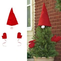 Christmas Tree Topper Santa Hat Xmas Gloves Ornament For Christmas Tree, New Year Holiday Home Party Decorations Supplies
