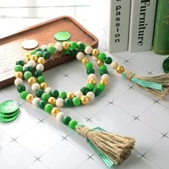 2 Pieces St. Patrick's Day Easter Day Wood Bead Garlands With Tassels 10.8 Ft Farmhouse Rustic Country Wood Bead Boho Bead Garlands For Tiered Tray Decor (Attractive Color) -National Tree Company Sale Shop 51WyyaphimL