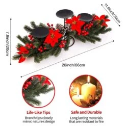 Azalon 26Inch Christmas Triple Candelabrum, Christmas Tabletop Poinsettia And Red Berry Table Centerpiece With 3 Candle Holders -National Tree Company Sale Shop 51X4IoYEQmL