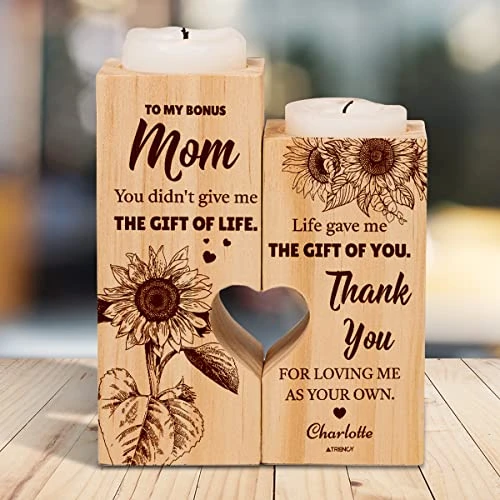 GENERIC TRIENCY Personalized Candle Holder To My Bonus Mom Tea Light Candle Holders Decorative Wooden Candlestick Custom Gifts For Bonus Mom Stepmom Valentines Mother's Day Christmas Birthday 3 GENERIC TRIENCY Personalized Candle Holder To My Bonus Mom Tea Light Candle Holders Decorative Wooden Candlestick Custom Gifts For Bonus Mom Stepmom Valentines Mother's Day Christmas Birthday