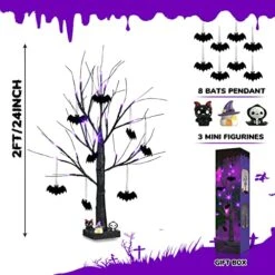 PEIDUO Halloween Decorations, 2 FT Black Halloween Tree With 24 Purple Lights And 8 Bat Halloween Tree Ornaments, Light Up Halloween Decorations With Timer For Indoor Home Table Decor Battery Powered -National Tree Company Sale Shop 51XitiHe8eL
