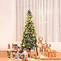 Goplus 6ft Artificial Pencil Christmas Tree, Snow Flocked Unlit Slim Xmas Tree With 29 Pine Cones, 630 PVC Branch Tips, Metal Stand, For Indoor Holiday Home Office Décor -National Tree Company Sale Shop 51Xm5Bzd9wL