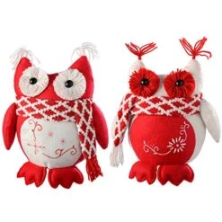 WeRChristmas Christmas Owls Decoration, 28 Cm - Red/White, Set Of 2