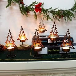 Juegoal Set Of 6 Tea Light Candle Holders, Christmas Decorations Metal Tree And Reindeer Table Candle Holder, Rust-Proof Tabletop Tealight Centerpiece And Display For Holiday Home Mantel Fireplace -National Tree Company Sale Shop 51YroVHv1IL
