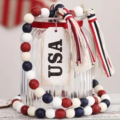 4th Of July Decorations - Tiered Tray Decor Red White Blue Wood Beads Patriotic Garland American Memorial Day Veterans Day Pendant -National Tree Company Sale Shop 51YsEvYh7YL