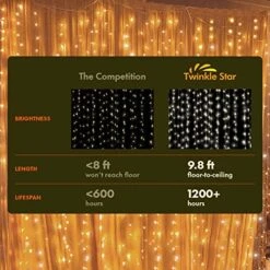 Twinkle Star 300 LED Window Curtain String Light Wedding Party Home Garden Bedroom Outdoor Indoor Wall Decorations, Warm White -National Tree Company Sale Shop 51YuGtVRNUL