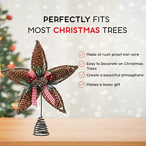 Ornativity Rattan Star Tree Topper - Christmas Rustic Acorn Tree Topper With Holly And Berry Decorations 7 Ornativity Rattan Star Tree Topper - Christmas Rustic Acorn Tree Topper With Holly And Berry Decorations - Image 5
