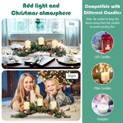 Goplus Artificial Christmas Centerpiece, Xmas Tabletop Decoration With 3 Candle Holders, Red Berries, Snowy Pine Cones, Christmas Triple Candelabrum For Dining Room Table, Fireplace Mantel -National Tree Company Sale Shop 51ZBiucY0iL