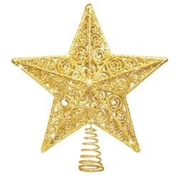 8" Glitter Gold Star Christmas Tree Topper Xmas Tree Topper Christmas Star Tree Topper Rustic Tree Topper Christmas Tree Holiday Decoration Christmas Tree Topper Star For 3-6 Ft Trees (Gold)