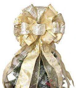 Flash World Christmas Tree Topper,27x12 Inches Large Toppers Bow With Streamer Wired Edge For Christmas Decoration (Gold)