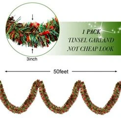 50 Feet Graduation Tinsel Garland Metallic Twist Garland Xmas Tree Decorations School Wedding Birthday New Year Hanging Ornaments Party Supplies 3 Inch (Red, Green And Gold) -National Tree Company Sale Shop 51ZlnOsRf8L