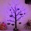 PEIDUO Halloween Decorations, 2 FT Black Halloween Tree With 24 Purple Lights And 8 Bat Halloween Tree Ornaments, Light Up Halloween Decorations With Timer For Indoor Home Table Decor Battery Powered