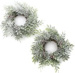 Factory Direct Craft Set Of 2 Artificial Frosted Fern Christmas Candle Rings Faux Winter Greenery Holiday Candle Rings For Pillar Candles - Use As A Small Christmas Wreath Decoration Too! -National Tree Company Sale Shop 51a7N5BYnOL. AC