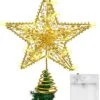 SISLYANIA Christmas Tree Topper Lighted - Christmas Star Tree Topper With 20 LED Battery Operated String Lights And 6H Timer, Metal Hollow Tree Topper For Holiday Party Christmas Decor, 9.8in, Gold -National Tree Company Sale Shop 51aZ7IOUm7L