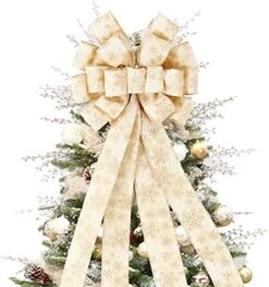 Christmas Tree Topper,44X12 Inch Artificial Xmas Tree Topper Bow Flower Decor With Glitter Snowflakes Print, Suitable For Wedding, Birthday Party, Thanksgiving Christmas Decoration(Gold) -National Tree Company Sale Shop 51b1K2B99ZL. AC