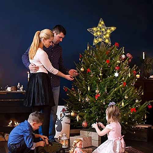 11.4" Christmas Star Tree Topper, Gold Beads Twined Star Hollow Tree Topper, Built In 15 Bulbs Gold Tree Toppers For Indoor Christmas Xmas Decorations Holiday Seasonal Decor 4 11.4" Christmas Star Tree Topper, Gold Beads Twined Star Hollow Tree Topper, Built In 15 Bulbs Gold Tree Toppers For Indoor Christmas Xmas Decorations Holiday Seasonal Decor - Image 2