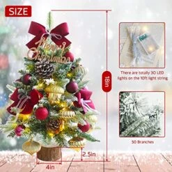 Lucky Monet 18Inch Tabletop Christmas Tree Mini Artificial Snow Flocked Pine Xmas Tree For Table Top Desk Home Office Shop Decor (Red) -National Tree Company Sale Shop 51b7YyySXXL