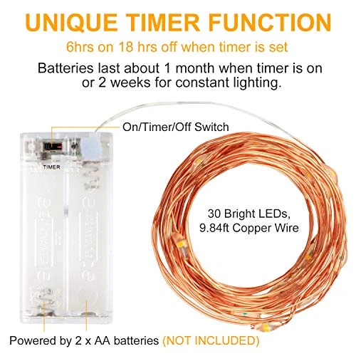 Innotree 6 Pack LED Fairy String Lights Battery Operated With Timer, 10Ft 30LEDs Battery Powered Copper Wire Mini Firefly Twinkle Lights For Bedroom, Christmas, Wedding, Party Decoration, Warm White 4 Innotree 6 Pack LED Fairy String Lights Battery Operated With Timer, 10Ft 30LEDs Battery Powered Copper Wire Mini Firefly Twinkle Lights For Bedroom, Christmas, Wedding, Party Decoration, Warm White - Image 2