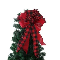 Christmas Tree Topper Bow With Glitter Satin Mesh Streamer For Xmas Ornaments Wreath Decor