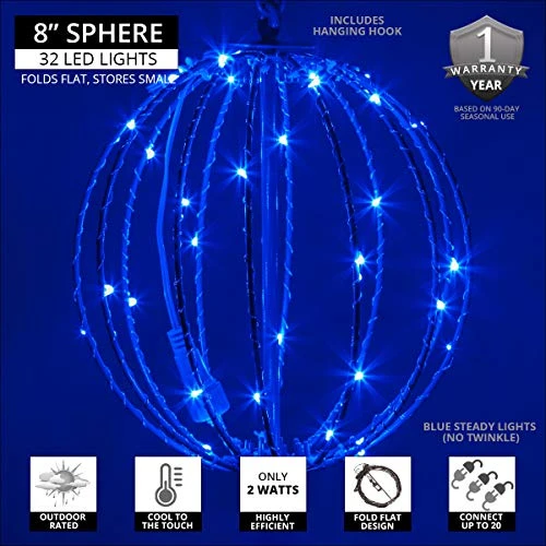 8" LED Fairy Light Ball – Indoor/Outdoor Fairy Lights Decoration With Fairy Mini Lights, Sphere Light Fold Flat Metal Frame (Blue Lights/Blue Frame) 5 8" LED Fairy Light Ball – Indoor/Outdoor Fairy Lights Decoration With Fairy Mini Lights, Sphere Light Fold Flat Metal Frame (Blue Lights/Blue Frame) - Image 3