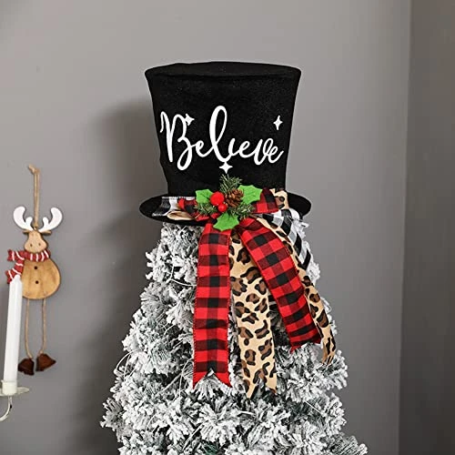 Christmas Tree Topper Hat, Christmas Nutcracker Soldier Topper Hat For Christmas Tree Decoration, Black Velvet Bowler Derby Hat With Long Plaid Ribbon Ornament For Home Holiday Decoration 4 Christmas Tree Topper Hat, Christmas Nutcracker Soldier Topper Hat For Christmas Tree Decoration, Black Velvet Bowler Derby Hat With Long Plaid Ribbon Ornament For Home Holiday Decoration - Image 2