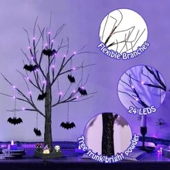 Vanthylit Halloween Tree Decorations, Glittered Black Spooky Tree With Purple Lights And Bat Decorations, Battery Powered Timer Tabletop Tree For Halloween Decorations Indoor Outdoor (2FT, 24LED) -National Tree Company Sale Shop 51bucMkQ2UL