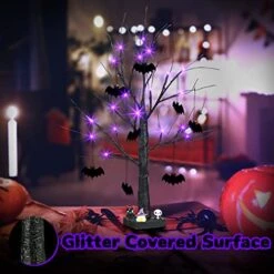 PEIDUO Halloween Decorations, 2 FT Black Halloween Tree With 24 Purple Lights And 8 Bat Halloween Tree Ornaments, Light Up Halloween Decorations With Timer For Indoor Home Table Decor Battery Powered -National Tree Company Sale Shop 51cFTvkJ3HL