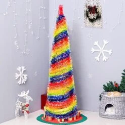 Rainbow Tinsel Pride Tree, 5FT Collapsible Pop Up Artificial Christmas Tree W/Premium Metal Stand Large Sequin Pencil Tree For Fireplace Party Home Office Xmas Decorations -National Tree Company Sale Shop 51ck1YtoSKL. AC