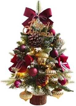 Lucky Monet 18Inch Tabletop Christmas Tree Mini Artificial Snow Flocked Pine Xmas Tree For Table Top Desk Home Office Shop Decor (Red) -National Tree Company Sale Shop 51d7PdWQFxL. AC