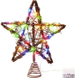 Star Tree Toppers Christmas Decorations Indoor Natural Brown Rattan Star Christmas Tree Topper Lighted Rustic Rattan Star Rustic Rattan Treetop Holiday Xmas Party Decorations (Coloured Light) -National Tree Company Sale Shop 51dAANYDMIL. AC