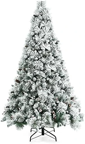 Goplus 7ft Snow Flocked Christmas Tree, Artificial Hinged Xmas Pine Tree W/ 1014 Glitter Branches, Pine Cone & Red Berries, Frosty Tree For Indoor Holiday Festival Decoration 10 Goplus 7ft Snow Flocked Christmas Tree, Artificial Hinged Xmas Pine Tree W/ 1014 Glitter Branches, Pine Cone & Red Berries, Frosty Tree For Indoor Holiday Festival Decoration - Image 8