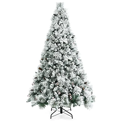 Goplus 7ft Snow Flocked Christmas Tree, Artificial Hinged Xmas Pine Tree W/ 1014 Glitter Branches, Pine Cone & Red Berries, Frosty Tree For Indoor Holiday Festival Decoration 3 Goplus 7ft Snow Flocked Christmas Tree, Artificial Hinged Xmas Pine Tree W/ 1014 Glitter Branches, Pine Cone & Red Berries, Frosty Tree For Indoor Holiday Festival Decoration