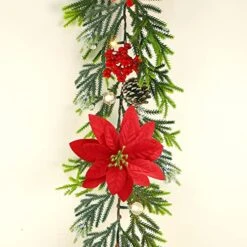 Juegoal Christmas Garland, 9 FT Pre-lit Artificial Xmas Flocked Garlands, Lighted Poinsettia Spruce Garland With Ornament, Battery Operated With Lights, For Garden Home Winter New Year Decorations -National Tree Company Sale Shop 51ddEJpB6OL