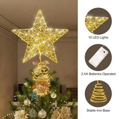 INAROCK Christmas Tree Toppers，8-Inch Star Tree Toppers Metal Design Glittered Tree-top Star, 15 LED Lights Christmas Tree Topper Star For Christmas Home Decoration (Golden) -National Tree Company Sale Shop 51diFON1u8L