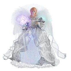 Kurt S. Adler Kurt Adler 12-Inch CUL Fiber Optic LED Silver Angel Treetop Tree Topper, Multi