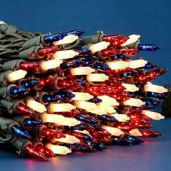 SWEET SHINE Red White & Blue Christmas Lights, 200 Lights 66 Ft Brown Wires, Pack Of 2 Strands 100 Count UL Listed Patriotic String Light (Red, White & Blue) -National Tree Company Sale Shop 51dr2NOJfnS