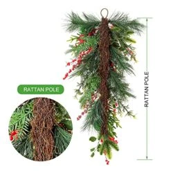 Kuimen Artificial Christmas Teardrop Swag,Green,Based On Natural Grape Vines, Bell, Artificial Pine, Parsley, Holly Leaves, Red Berries, Dead Branches, Used For Christmas Decoration (Multicolor) -National Tree Company Sale Shop 51e0F31DIdL