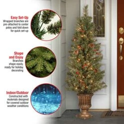 National Tree Company Pre-Lit Artificial Mini Christmas Tree, Green, Crestwood Spruce, White Lights, Decorated With Pine Cones, Berry Clusters, Frosted Branches, Includes Pot Base, 4 Feet
