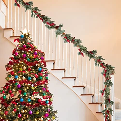 LOHASBEE Artificial Christmas Garland, 5 Feet Pine Cone Eucalyptus Garland With Red Berries, Bells & Greenery Glitter For Christmas Indoor Outdoor Garden Gate Front Door Home Wall Window Stair Decor 5 LOHASBEE Artificial Christmas Garland, 5 Feet Pine Cone Eucalyptus Garland With Red Berries, Bells & Greenery Glitter For Christmas Indoor Outdoor Garden Gate Front Door Home Wall Window Stair Decor - Image 3