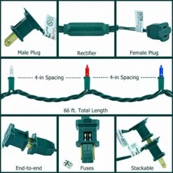 YULETIME Red White & Blue LED Christmas Lights With Green Wire, 66 Feet 200 Count UL Certified Commercial Grade String Light Set For Independence Day Patriotic Holidays (Red White & Blue) -National Tree Company Sale Shop 51eGvvSWIiL