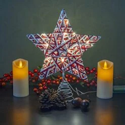 Ornativity Christmas Rattan Tree Topper – Red And White Xmas Rustic Star LED Light Up Tree Topper Ornament Decoration -National Tree Company Sale Shop 51eJhX2t8OL