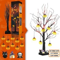 EAMBRITE Halloween Tree, 2FT Black Spooky Tree With 24 LED Orange Lights And 8 Pumpkins, Battery Operated Small Tabletop Black Tree With Timer For Halloween Decorations Christmas Room Home Fireplace -National Tree Company Sale Shop 51eO1RhtTbL