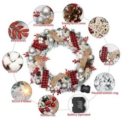 Prelit Flocked Christmas Wreath With Ribbon And Ball Ornaments, 24 Inch Christmas Wreath With Lights Battery Operated 50 LED , Holiday Decoration For Outdoor Front Door Fireplace Xmas Decor -National Tree Company Sale Shop 51ecfka5PxL