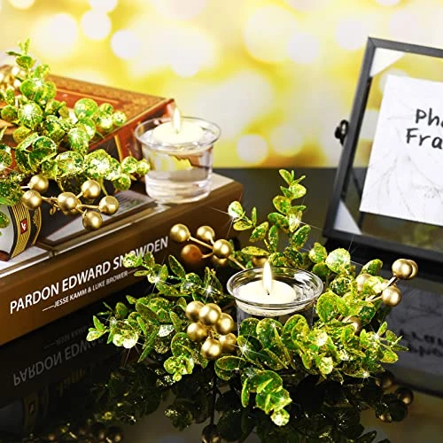 Christmas Candle Garland Simulation Colored Berry Candle Garland Xmas Wreath Candle Holder Mini Candle Ring For Wedding Party Living Room Dining Table Closet Decoration (Gold Berry Style, 4 Pieces) 4 Christmas Candle Garland Simulation Colored Berry Candle Garland Xmas Wreath Candle Holder Mini Candle Ring For Wedding Party Living Room Dining Table Closet Decoration (Gold Berry Style, 4 Pieces) - Image 2