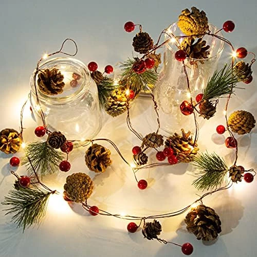 Artificial Christmas Garland With Lights - Battery Operated 6.56FT Prelit Garland With 20 LED Lights, Red Berries, Pine Cones, Pine Needles Decor For Xmas Tree Thanksgiving Home Fireplace Party 9 Artificial Christmas Garland With Lights - Battery Operated 6.56FT Prelit Garland With 20 LED Lights, Red Berries, Pine Cones, Pine Needles Decor For Xmas Tree Thanksgiving Home Fireplace Party - Image 7