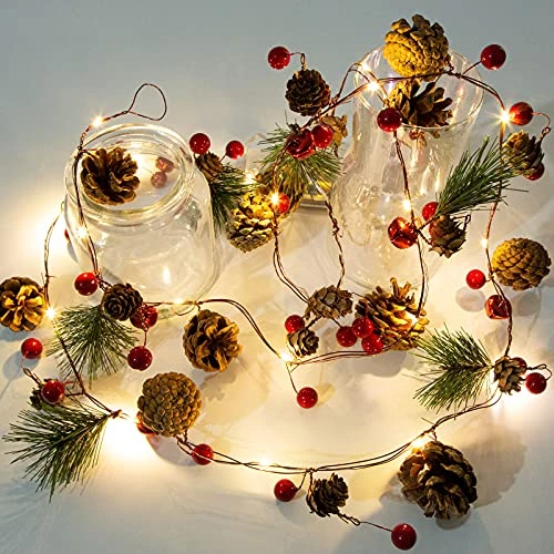 Artificial Christmas Garland With Lights - Battery Operated 6.56FT Prelit Garland With 20 LED Lights, Red Berries, Pine Cones, Pine Needles Decor For Xmas Tree Thanksgiving Home Fireplace Party 3 Artificial Christmas Garland With Lights - Battery Operated 6.56FT Prelit Garland With 20 LED Lights, Red Berries, Pine Cones, Pine Needles Decor For Xmas Tree Thanksgiving Home Fireplace Party