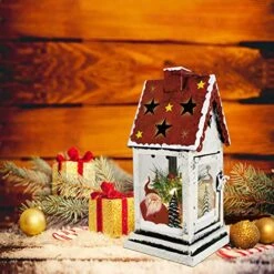 Decorative Christmas Lantern Hanging LED Lantern Decor, Rustic Metal Holiday Lantern Table Top Lantern Battery Operated Indoor Outdoor Hanging Lantern Table Centerpiece (10X4.6X4.6in, Red) -National Tree Company Sale Shop 51fN86CNWNL