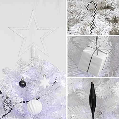 ITART 127ct Christmas Tree Ornaments Decorations Assortment Including Tree Topper Balls Snowflakes Stars Pine Cones Miniature Gift Boxes And Beads Garlands Finial (Black And White) 6 ITART 127ct Christmas Tree Ornaments Decorations Assortment Including Tree Topper Balls Snowflakes Stars Pine Cones Miniature Gift Boxes And Beads Garlands Finial (Black And White) - Image 4