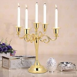 5 Arm Candle Holder, Metal Candelabra Candlestick Stand Home Decoration Centerpiece For Wedding Dinning Table Party Banquet Christmas - Gold -National Tree Company Sale Shop 51fWOpkhC3L